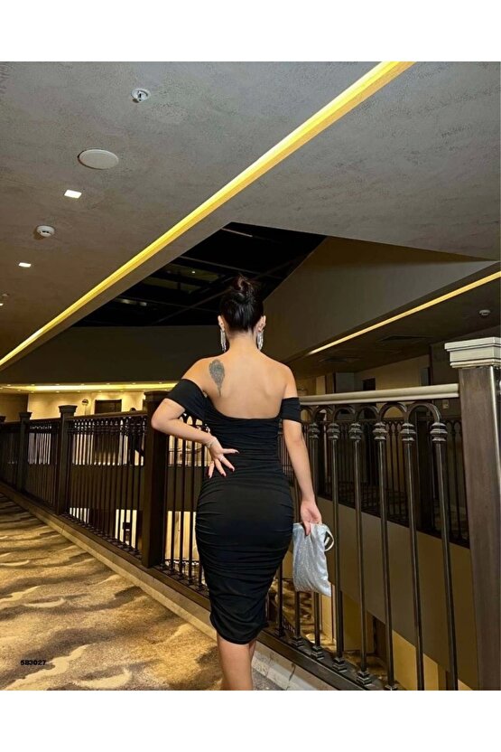 Kadın adonna Yaka Sandy Kumaş Büzgü Detay idi Boy Elbise