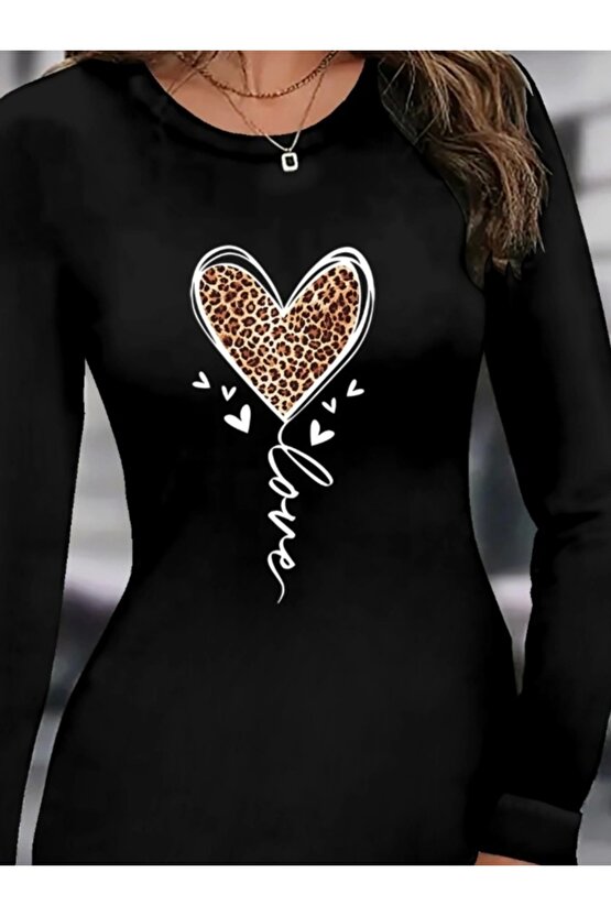 Kadın Uzun Kollu Bisiklet Yaka Kısa Viskon Iki Iplik Elbise