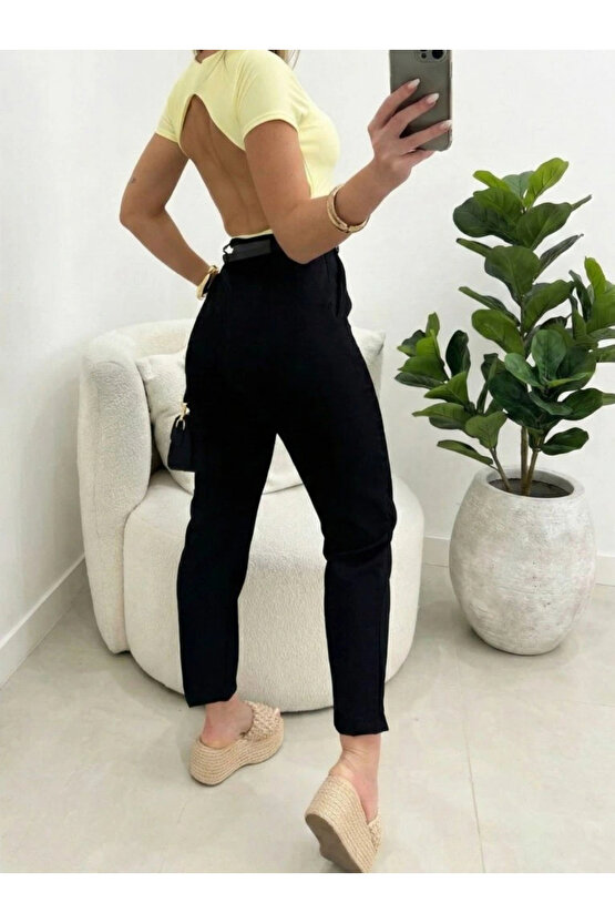 Kadın Yüksek Bel Kemersiz Ithal Krep Pantolon