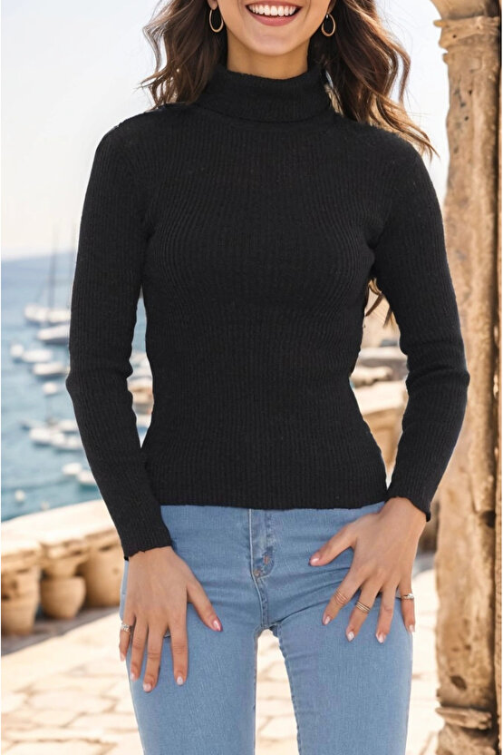 Balıkçı Yaka Body Siyah