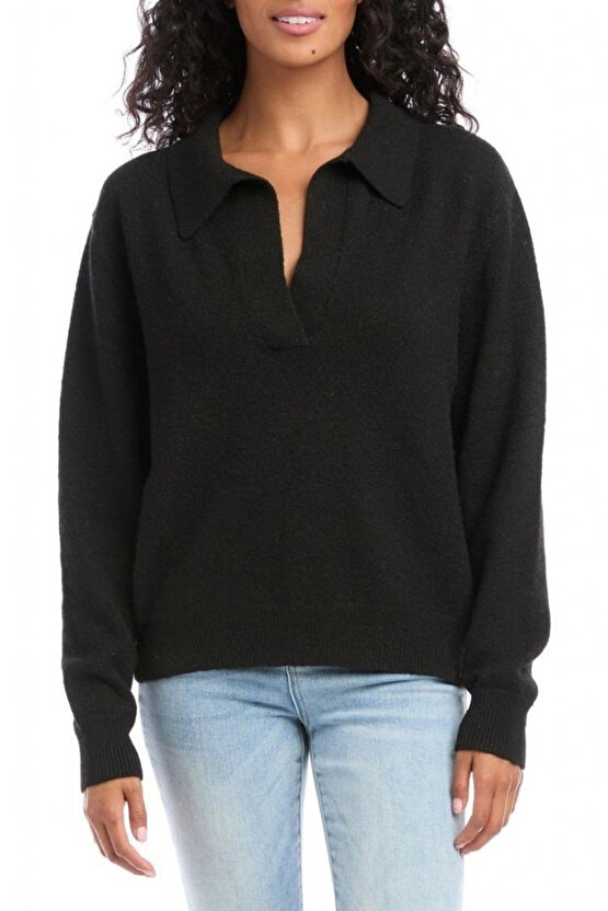 Kadın Beyaz Uzun Kollu Yakalı Triko Bluz