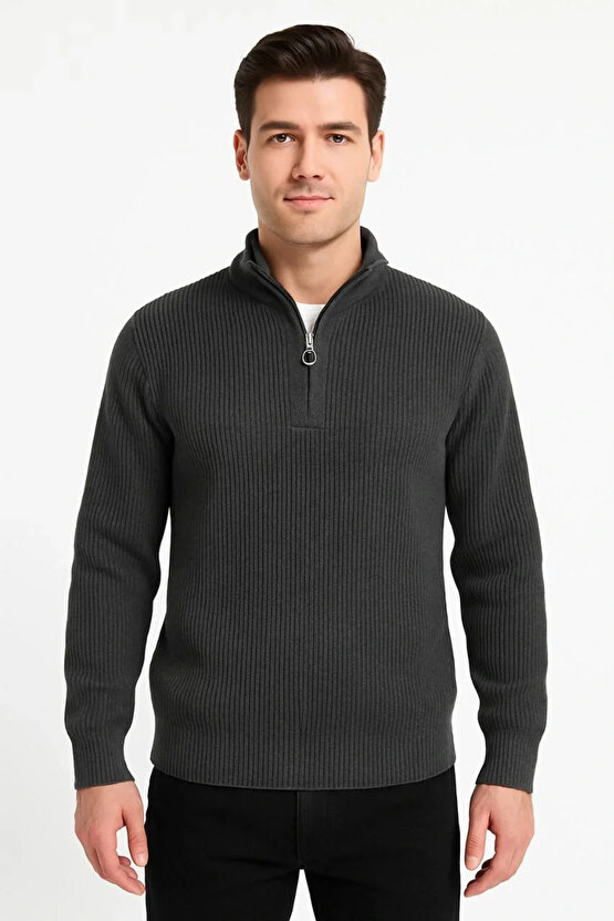 Erkek Fitilli Triko Kazak 3’lü Set – Mint Yeşili, Siyah, Füme Kalın Dokuma Pamuklu Regular Fit V Yak