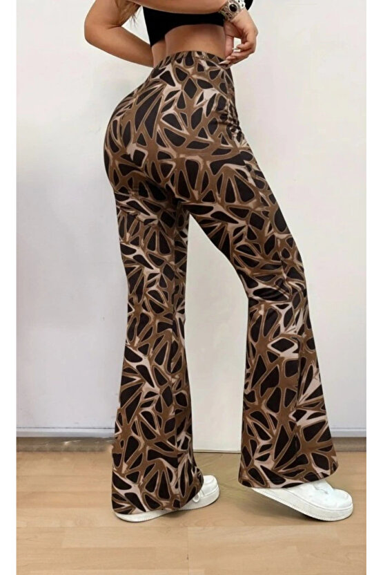 Kadın Yüksek Bel Kamuflaj Desenli Dalgıç Tayt