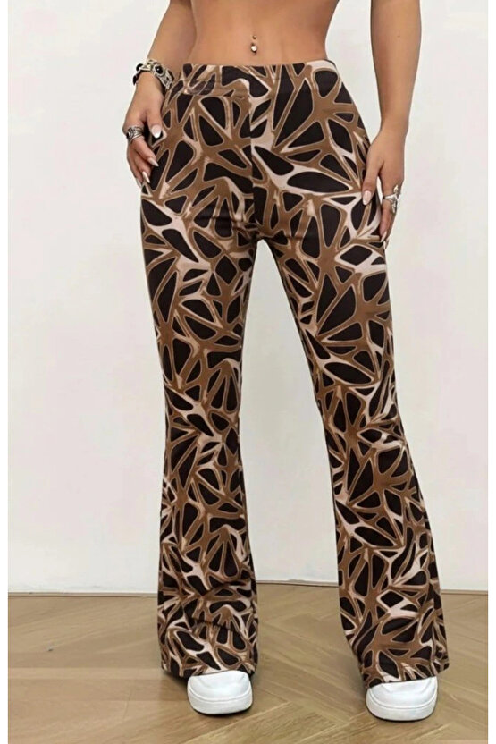 Kadın Yüksek Bel Kamuflaj Desenli Dalgıç Tayt