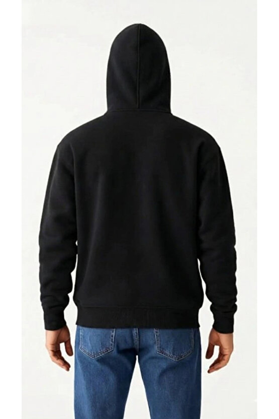 Samuray Ninja Çift Kapüşonlu ZIP Fermuarlı Kanguru Cepli Tam Fermuarlı Hoodie Sweatshirt - Siyah