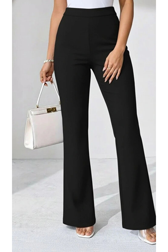Kadın Yüksek Bel Paçaya Doğru Geniş Dalgıç Pantolon