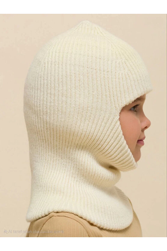 Kışlık Kar Maske Çocuk Triko Bere - Krem