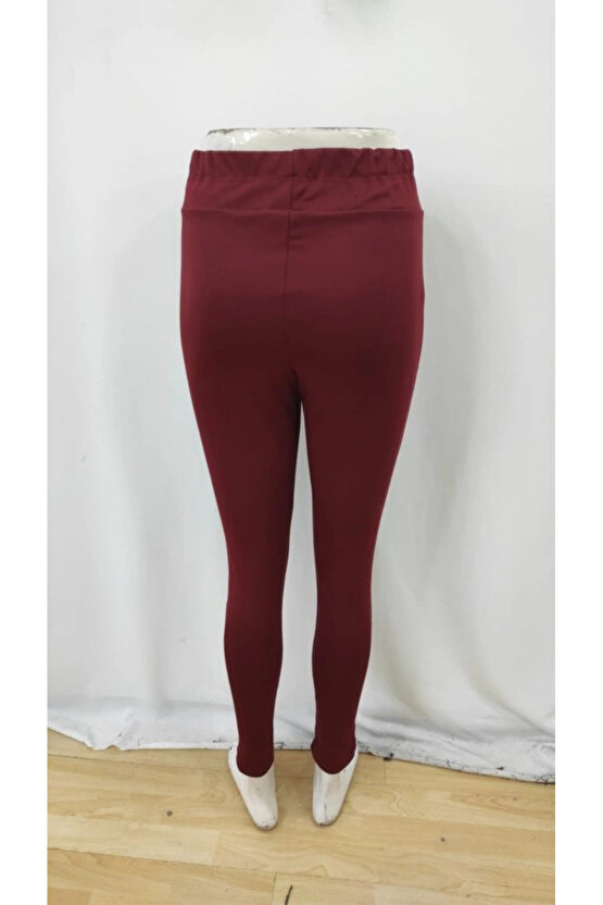 Kadın Yüksek Bel Cepli Düğmeli şardonlu Dalgıç Tayt Pantolon