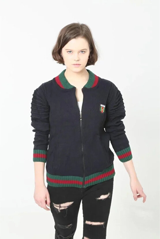 Tam Fermuarlı Triko Hırka - Lacivert