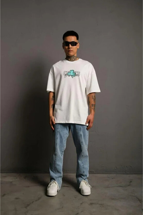 Erkek Sırt Baskılı T-shirt - Beyaz