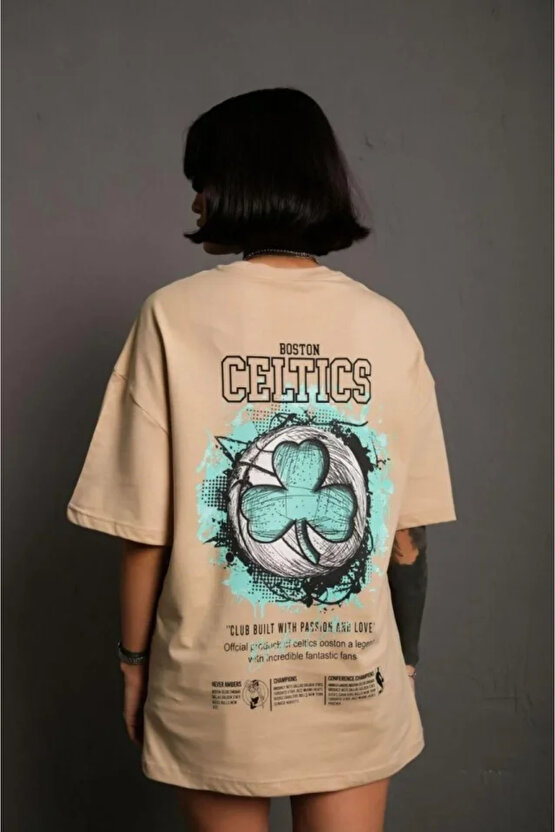 Sırt Baskılı T-shirt - Bej