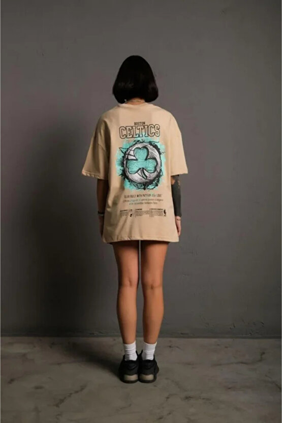 Sırt Baskılı T-shirt - Bej