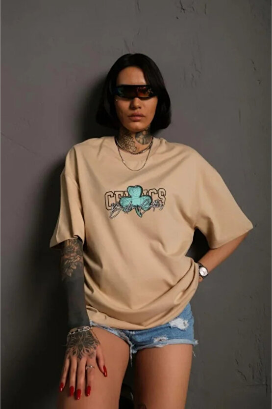 Sırt Baskılı T-shirt - Bej