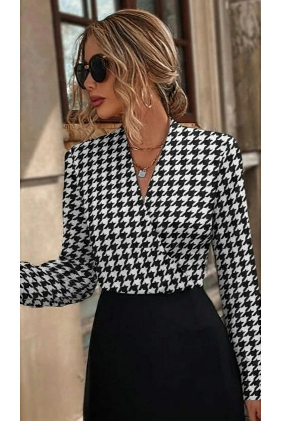 Kadın Uzun Kollu Kruvaze Yakalı üst Dalgıç Alt Ithal Krep Mini Elbise