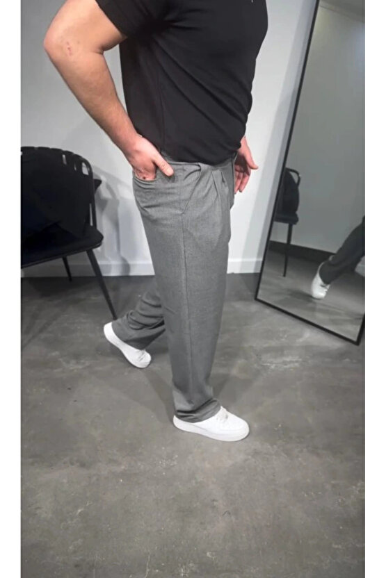 Erkek Pileli Kumaş Baggy Pantolon