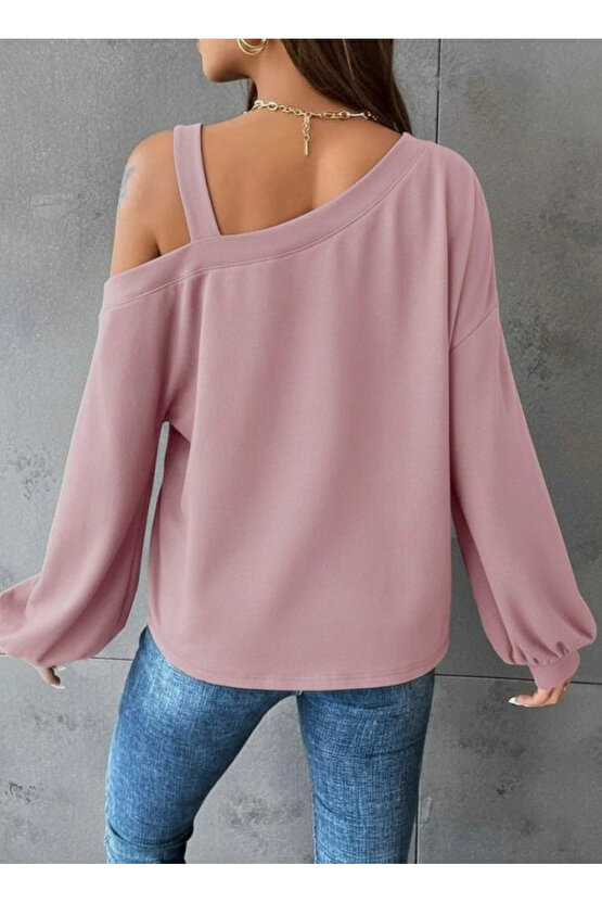 Kadın Uzun Kollu Tek Omuz Askı Detay Salaş Dalgıç Bluz