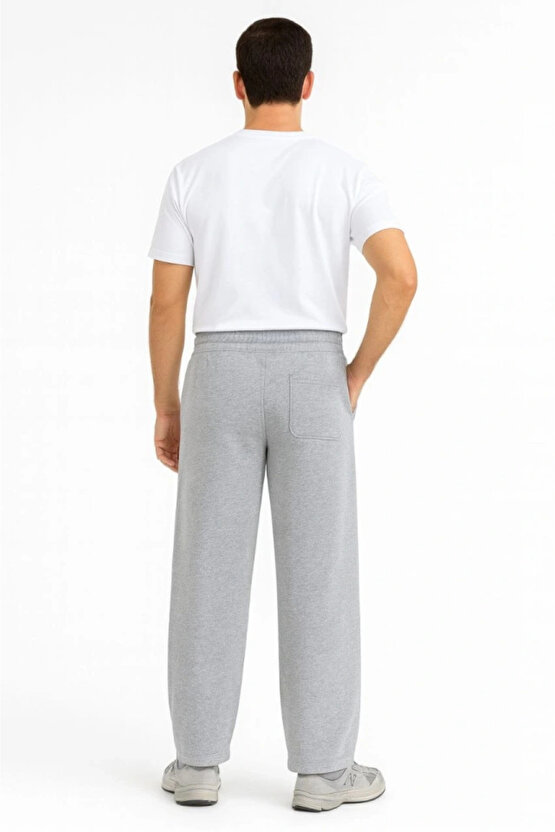 Erkek Üç Iplik Kışlık Pamuklu Ovarsize Bağcıklı Düz Paça Cepli Eşofman Altı Spor Rahat Model - Gri