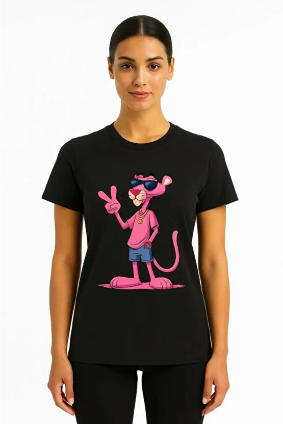 Bisiklet Yaka Kısa Kollu Baskılı T-shirt - Siyah