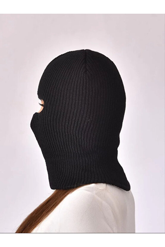 Kışlık Kar Maske Dokuma Triko Bere - Siyah