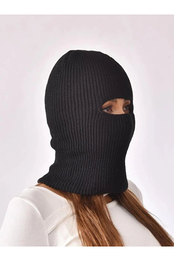 Kışlık Kar Maske Dokuma Triko Bere - Siyah