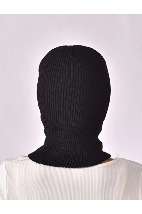 Kışlık Kar Maske Dokuma Triko Bere - Siyah