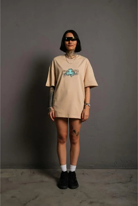 Sırt Baskılı T-shirt - Bej