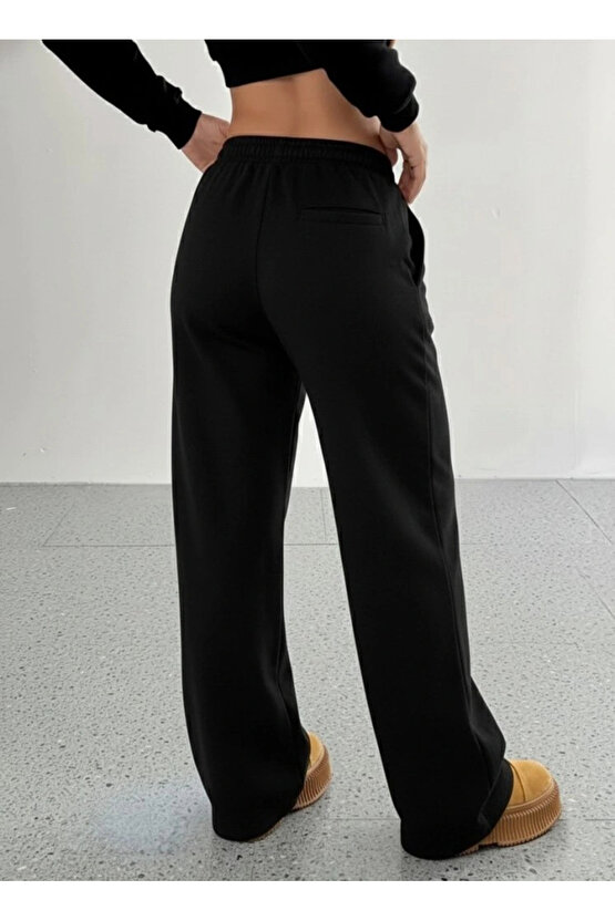Kadın Yüksek Bel Lastikli Bağcıklı Geniş Kesim Dalgıç Pantolon