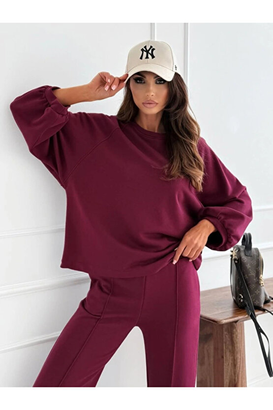 Kadın Uzun Kollu Geniş Kesim Modal Bluz Ve Pantolon Ikili Takım