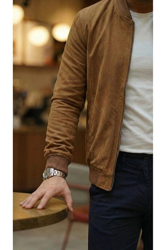 Erkek Scuba Süet Kumaş Bomber Hırka