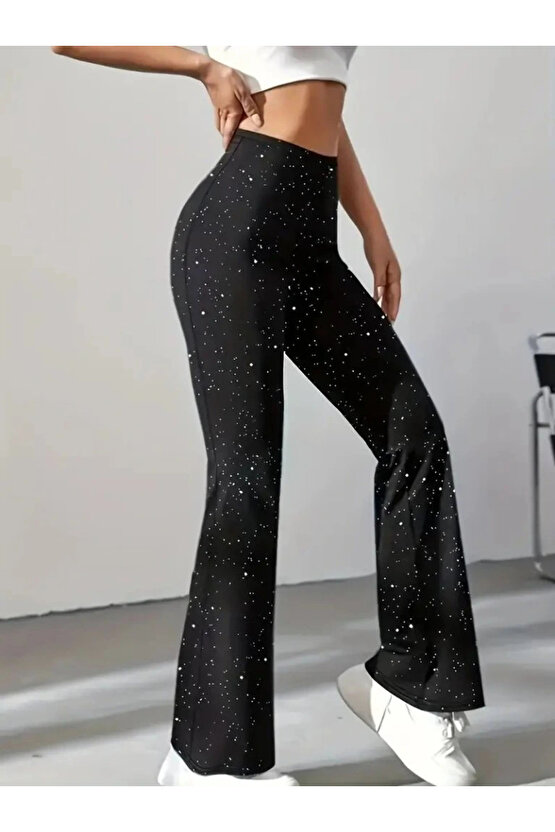 Kadın Yüksek Bel Taşlı Dalgıç Tayt