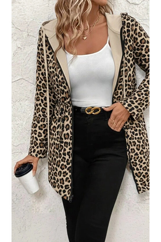 Kadın Uzun Kollu Kapşonlu çift Taraflı Cepli Bağcıklı Fermuarlı Viskon Iki Iplik Ceket