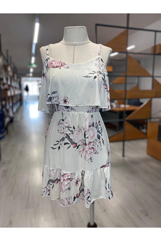 Kadın Gül Desenli Mikro Kumaş Mini Elbise