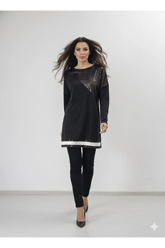 Kadın Uzun Kollu Pulpayet Detay Bluz