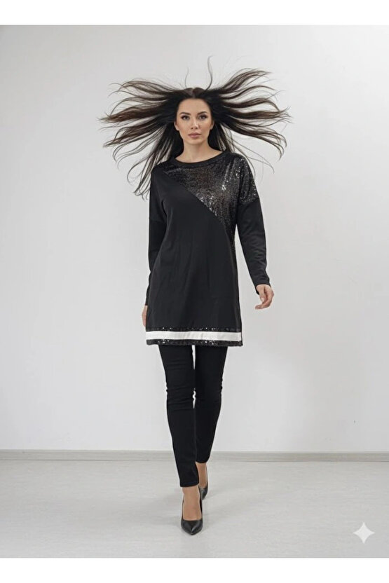 Kadın Uzun Kollu Pulpayet Detay Bluz