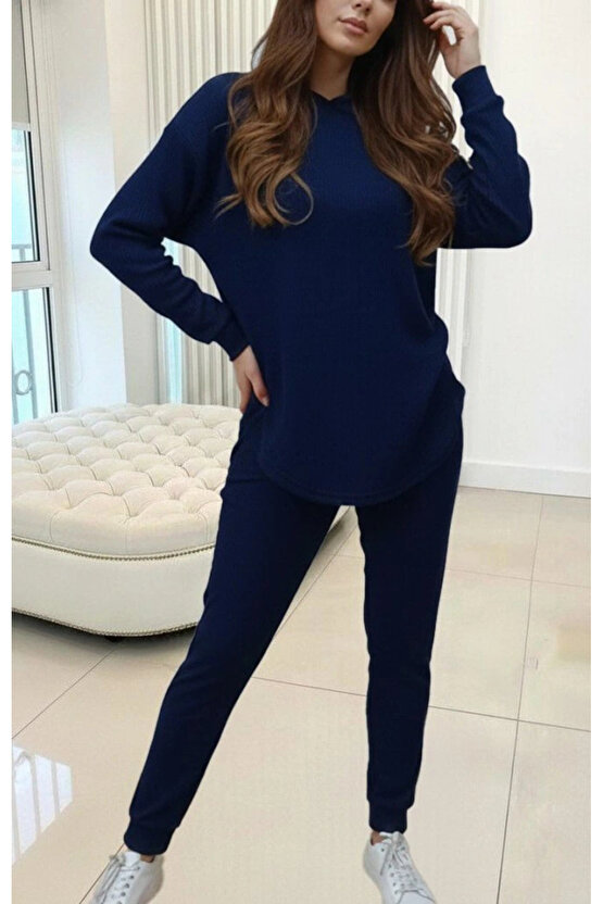 Kadın Uzun Kollu Kapşonlu Meloni Bluz Ve Pantolon Ikili Takım