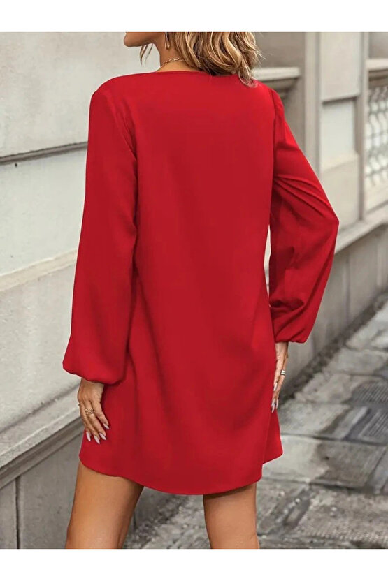MDB Kadın Uzun Kollu Yuvarlak Yaka Mini Ithal Krep Elbise