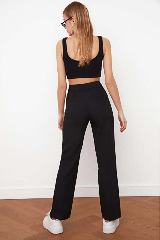 Kadın Yüksek Bel Nervurlu Ithal Krep Pantolon