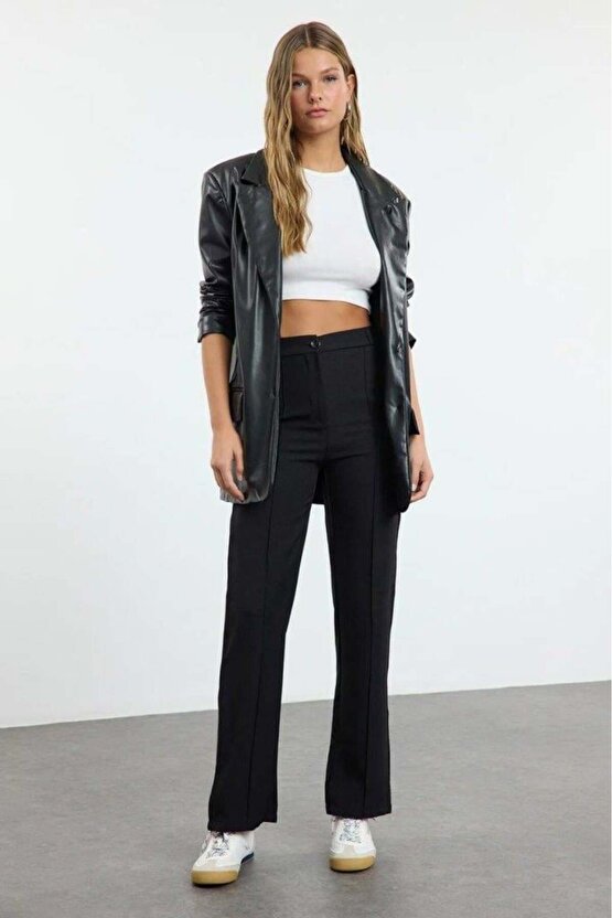 Kadın Yüksek Bel Nervurlu Ithal Krep Pantolon