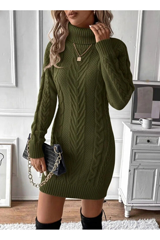 Kadın Balıkçı Yaka Mini Triko Elbise