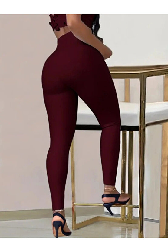 Kadın Yüksek Bel Belden Toka Detaylı Dalgıç Tayt