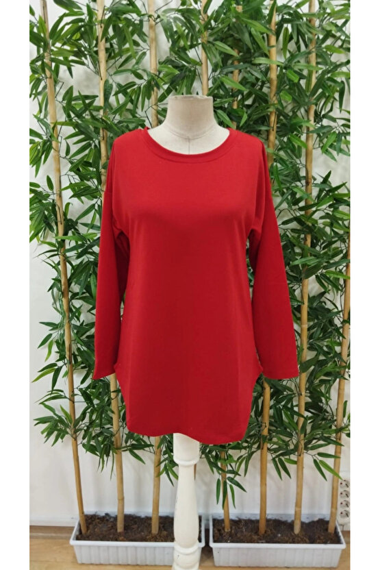 Kadın Uzun Kollu Yuvarlak Yaka Salaş Iki Iplik Bluz