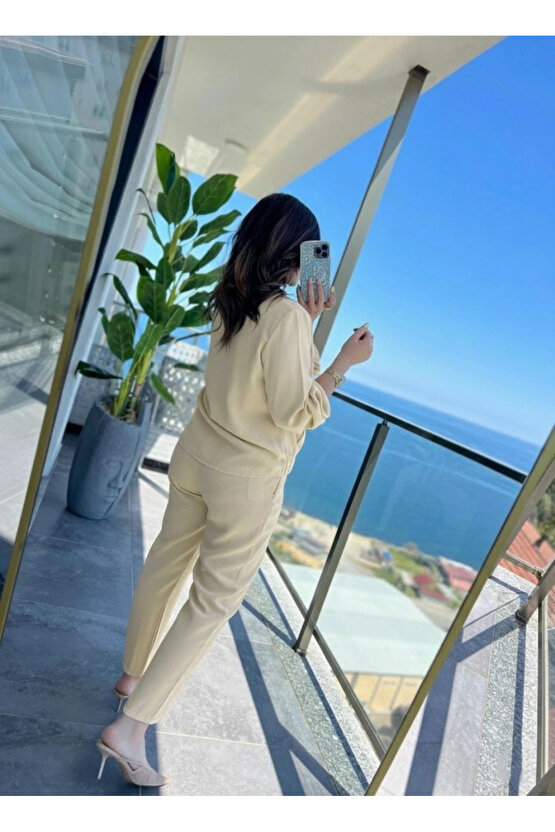 Kadın Uzun Kollu önden Fermuarlı Modal Ceket Ve Pantolon Ikili Takım