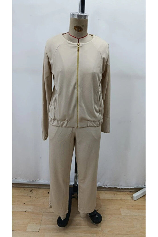 Kadın Uzun Kollu önden Fermuarlı Modal Ceket Ve Pantolon Ikili Takım