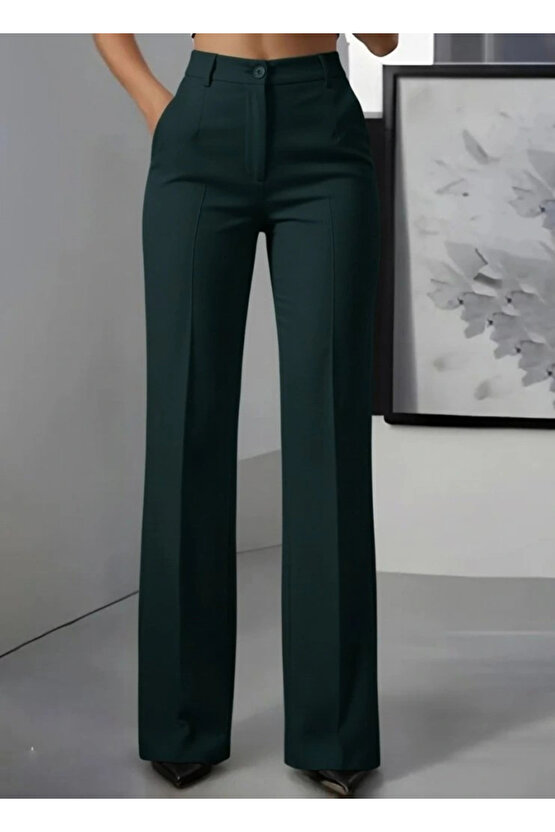 Kadın Yüksek Bel Cepli Ithal Krep Pantolon