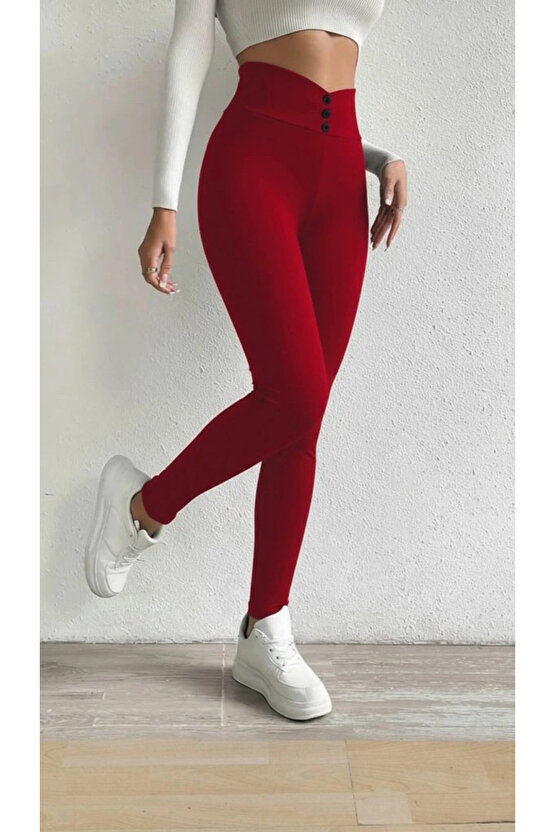 Kadın Yüksek Bel önden Düğmeli Dalgıç Tayt