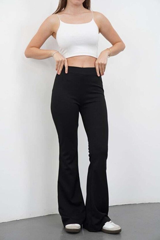 Kadın Yüksek Bel Krep Kumaş Bol Paça Pantolon