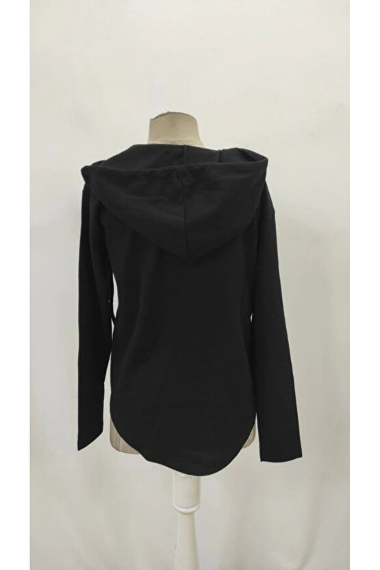 Kadın Uzun Kollu V Yakalı Kapşonlu Waffle Bluz