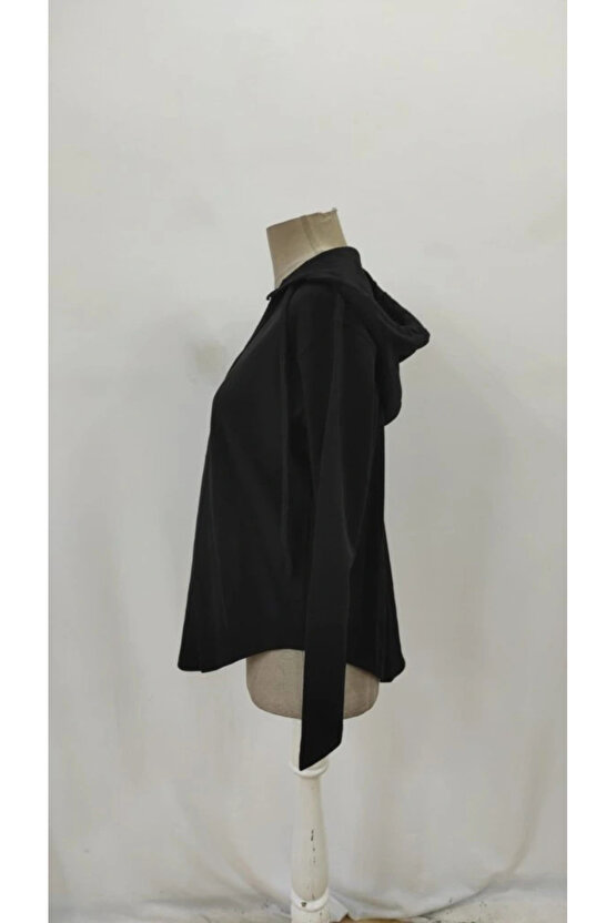 Kadın Uzun Kollu V Yakalı Kapşonlu Waffle Bluz