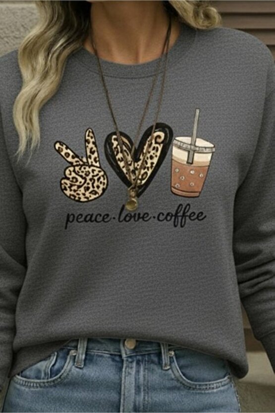 EGECEN Kadın Uzun Kollu Bisiklet Yaka Kalp Desenli Viskon Iki Iplik Bluz