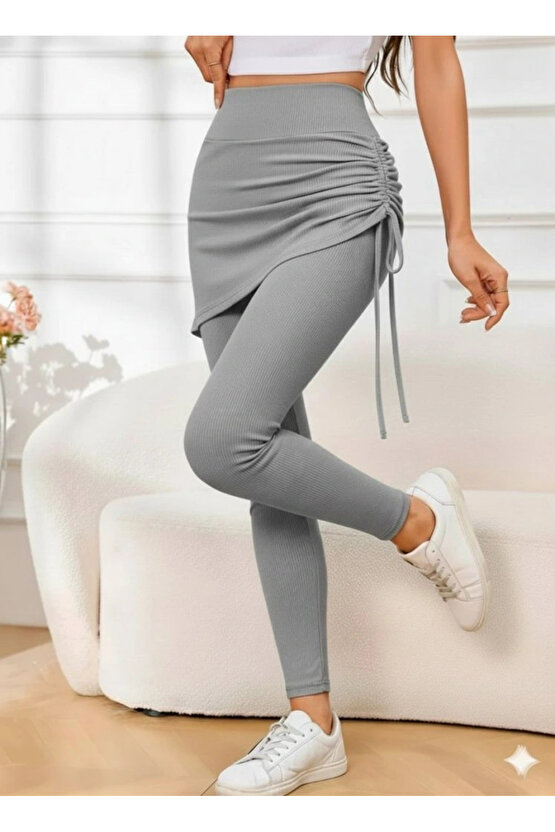 Kadın Yüksek Bel Yandan Büzgülü Alttan Uzun Kaşkorse Tayt Etek